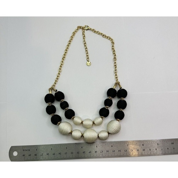 Necklace Statement Bead Two Strand Costume Jewelry Black White Gold - Picture 3 of 6